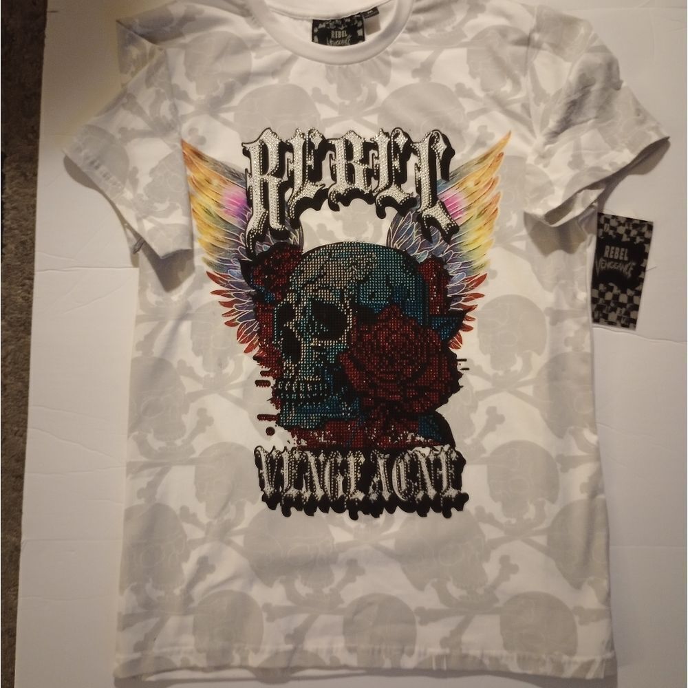 🆕☠️Rebel Vengeance Rhinestones Graphics Tee